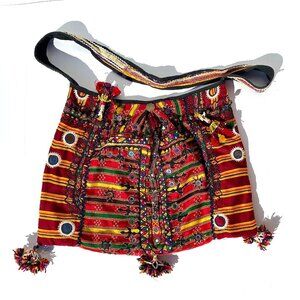 VTG Handmade Banjara Tribal Indian Shoulder Tote Bag Mirror Work Beads Tassels